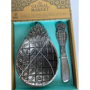 The Global Market Metal Pineapple Spreadable Cheese Jam Serving Set. Intricate
